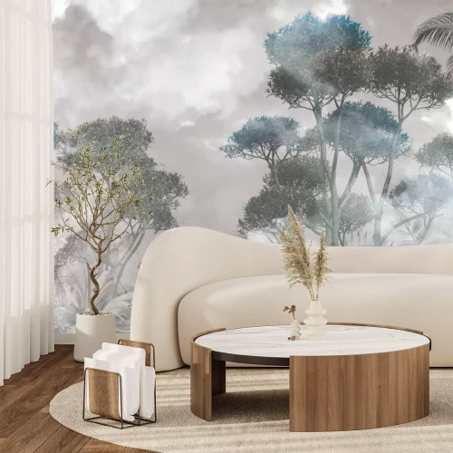 Papier peint  Paysage de forêt tropicale dans le brouillard