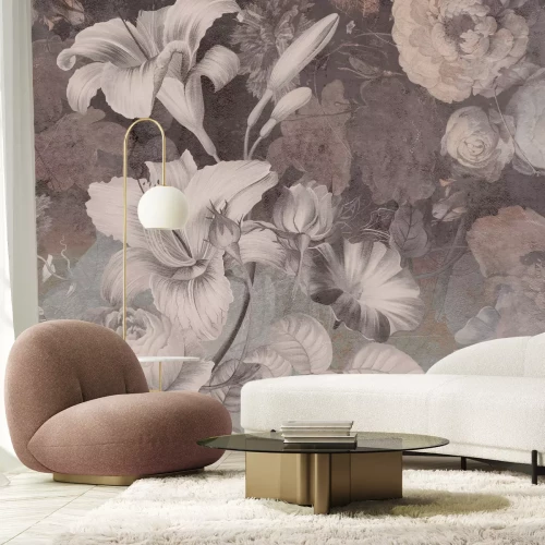 Papier peint  Fleurs vintage monochromes