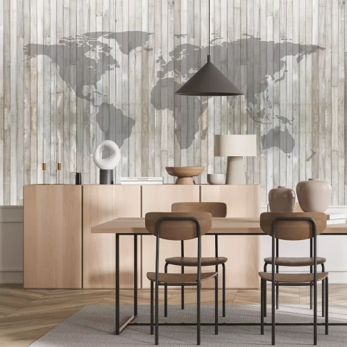 Papier peint  Carte du monde sur fond de bois
