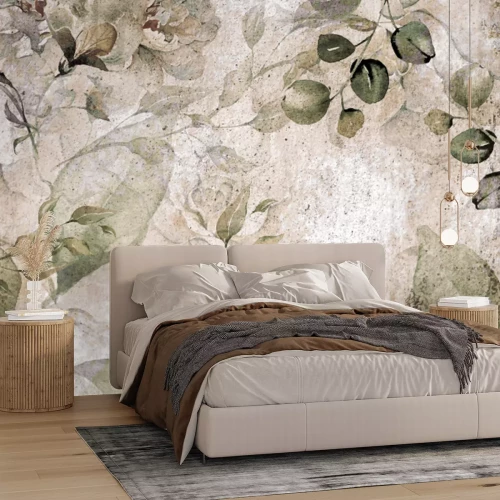 Papier peint  Motif vintage de branches et de fleurs d'eucalyptus