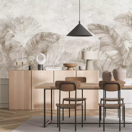 Papier peint  Graphiques avec des feuilles aux couleurs beiges