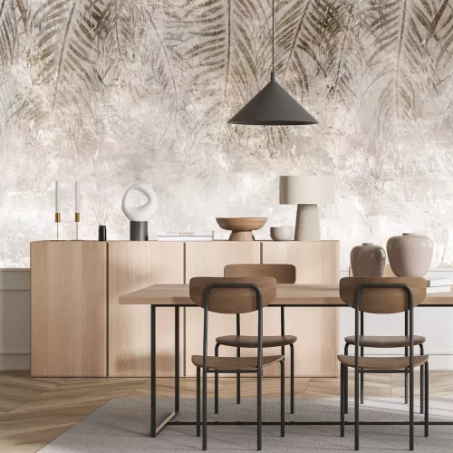 Papier peint  Branches de palmier sur fond de béton