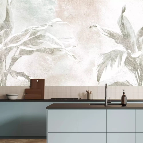 Papier peint  Feuilles de bananier sur fond pastel