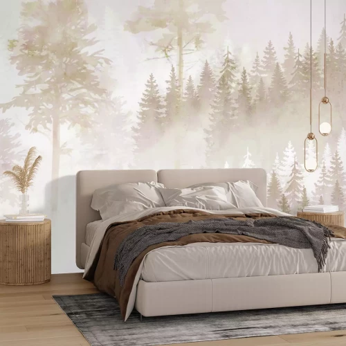 Papier peint  Composition de forêt brumeuse aux couleurs beiges