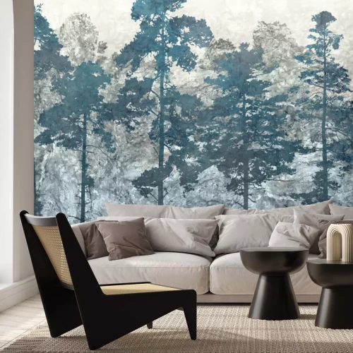 Papier peint  Composition abstraite de forêt bleue avec des arbres
