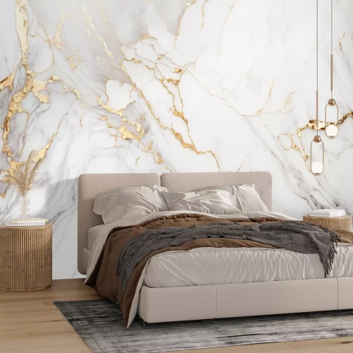 Papier peint  Marbre aux veines dorées et grises