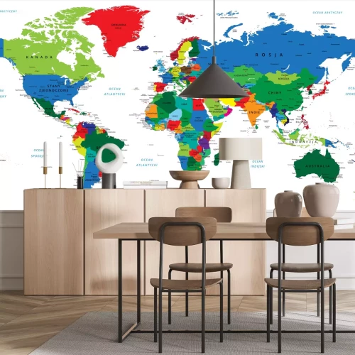 Papier peint  Carte du monde colorée avec des continents sur fond blanc