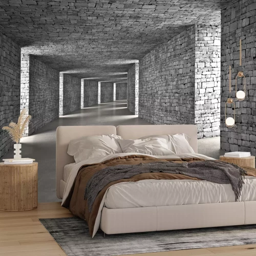 Papier peint  Tunnel de briques grises 3D