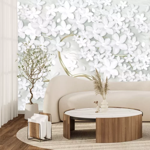 Papier peint  Fleurs blanches sur un arbre avec un effet 3D