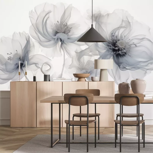 Papier peint  Fleurs délicates gris-bleu