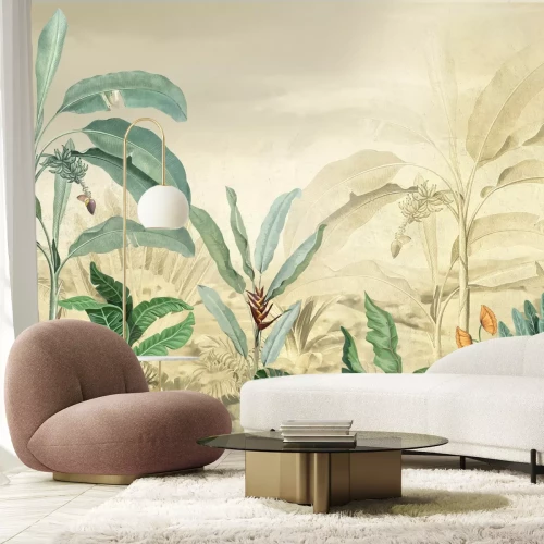Papier peint  Arbres tropicaux et feuilles dans une forêt brumeuse