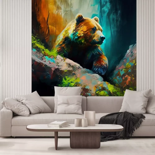 Papier peint  Portrait artistique d'un ours dans la forêt