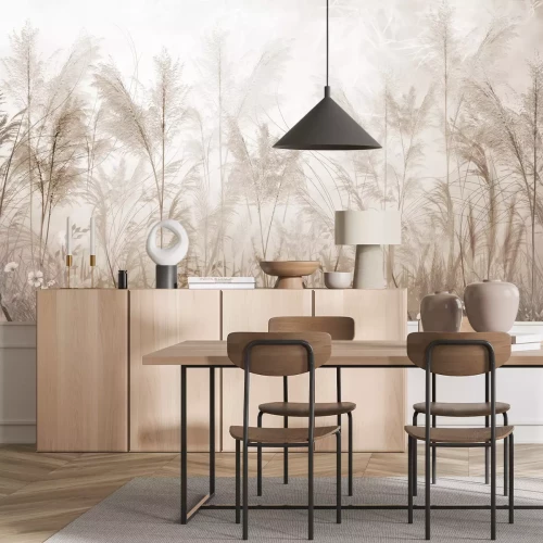 Papier peint  Plantes hautes et graminées aux couleurs beiges