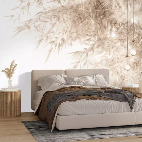 Papier peint  Motif d'herbe botanique sur fond blanc