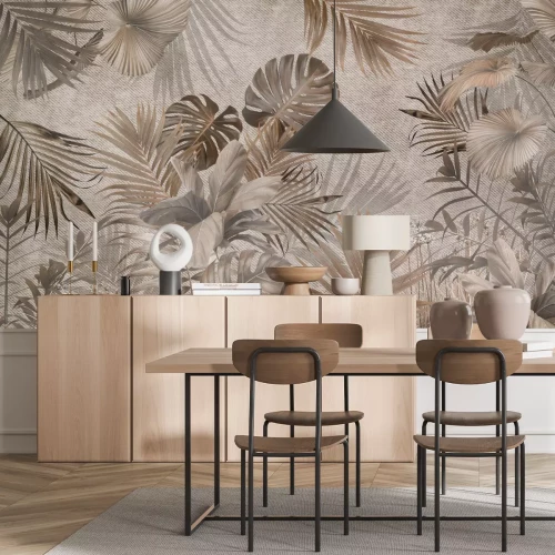 Papier peint  Motif de plantes et de feuilles tropicales dans des tons de marron