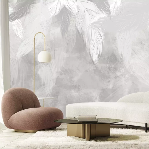 Papier peint  Plumes sur fond de béton gris