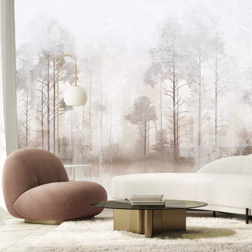 Papier peint  Paysage forestier beige sur fond cartonné