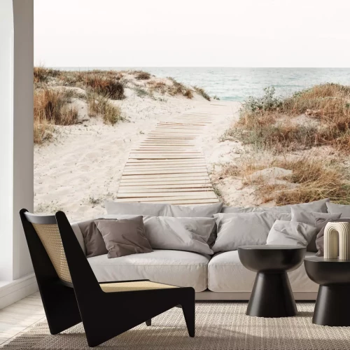 Papier peint  Descente en bois vers la plage avec vue sur la mer