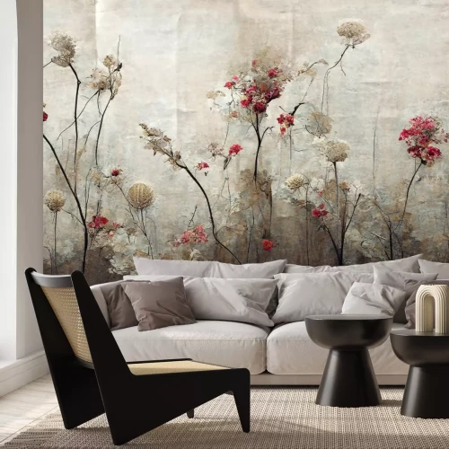 Papier peint  Motif abstrait de plantes à fleurs sauvages dans un style industriel