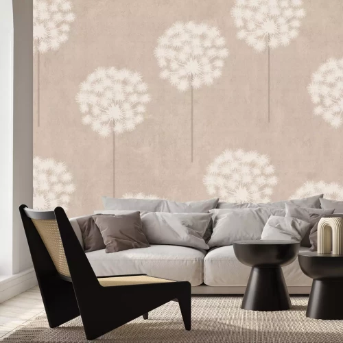 Papier peint  Fleurs de pissenlit abstraites sur fond beige