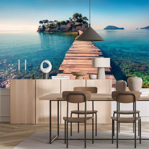 Papier peint  Paysage avec une île tropicale et un pont en bois