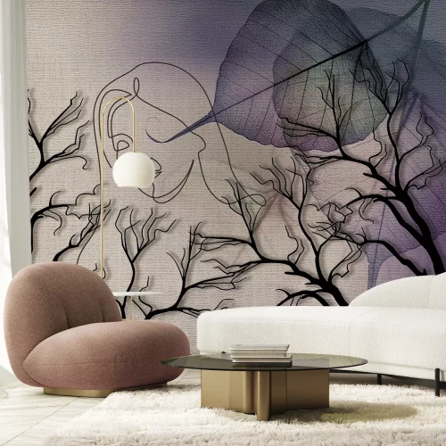 Papier peint  Croquis 3D d'une femme parmi les branches et les feuilles des arbres