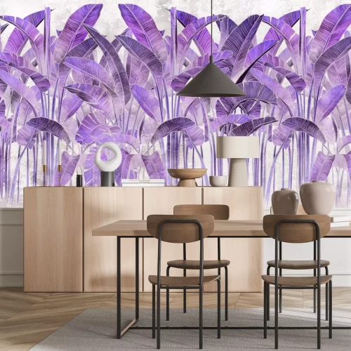 Papier peint  Feuilles violettes tropicales sur fond texturé