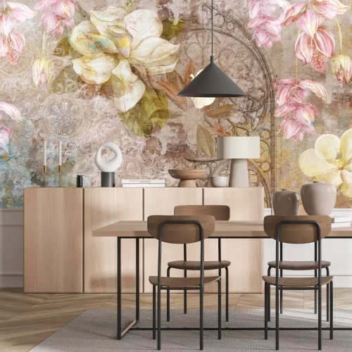 Papier peint  Fleurs sur un fond texturé vintage