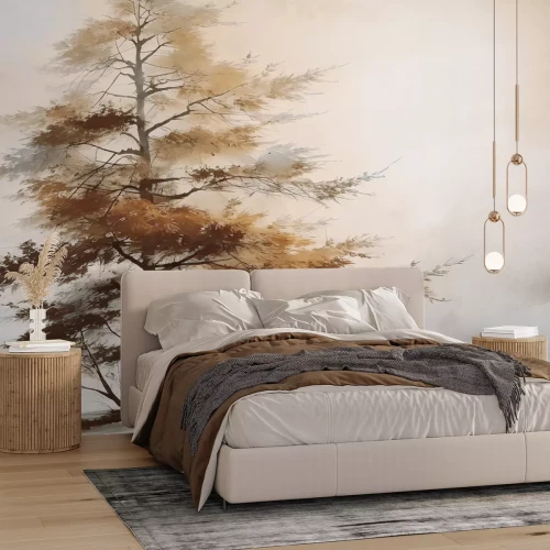 Papier peint  Paysage d'automne avec un arbre dans un style aquarelle