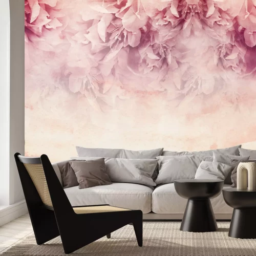 Papier peint  Fleurs de pivoine roses sur un fond texturé avec un effet aquarelle