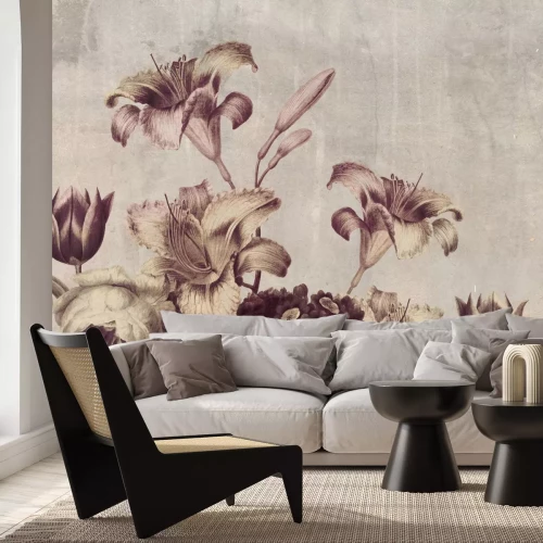 Papier peint  Fleurs vintage sur fond texturé