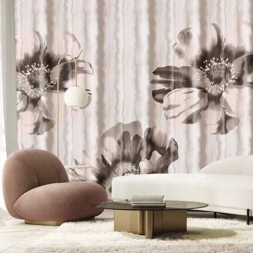 Papier peint  Fleurs de pavot aux couleurs monochromes avec un effet aquarelle