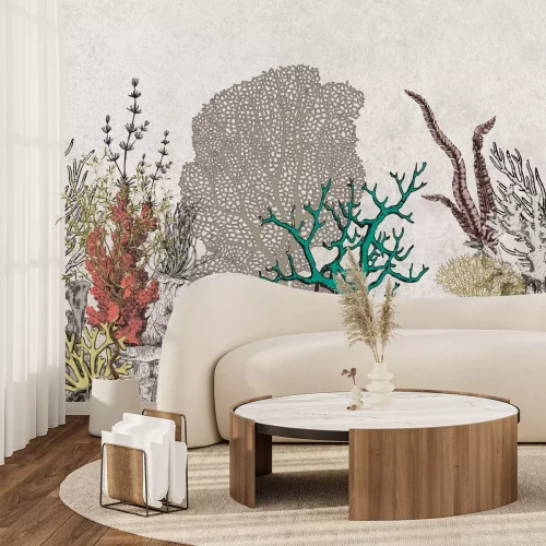 Papier peint  Motif nautique avec des coraux sur un fond texturé