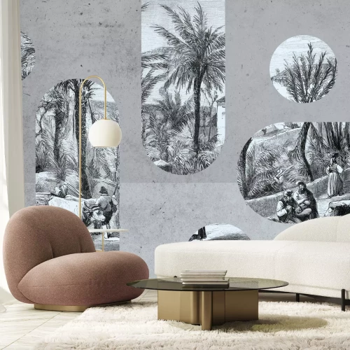 Papier peint  Paysage noir et blanc aux formes géométriques