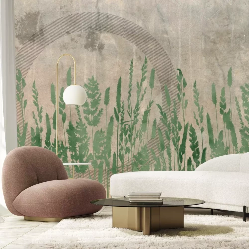 Papier peint  Motif moderne de plantes des champs et de formes géométriques