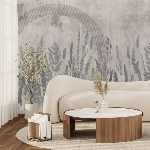 Papier peint  Fleurs sauvages sur fond de béton dans un style moderne