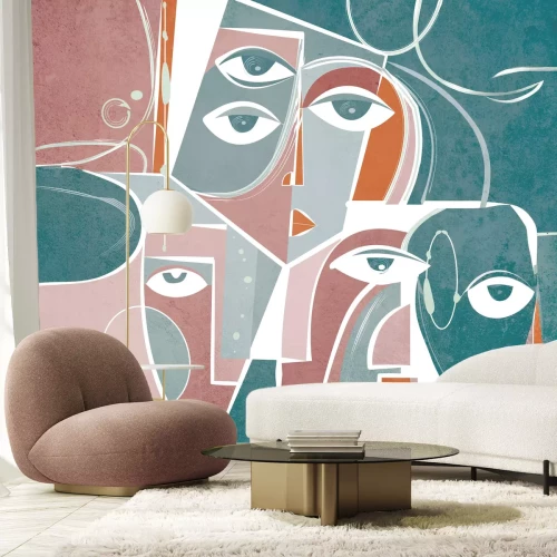 Papier peint  Visages abstraits aux formes géométriques