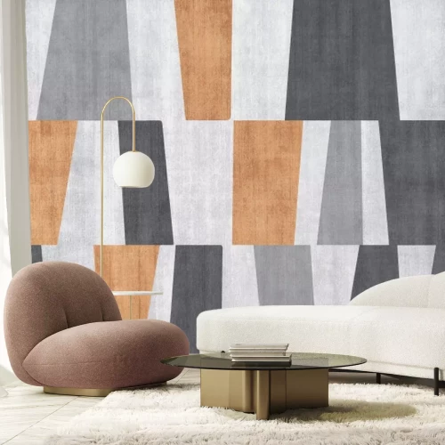 Papier peint  Motif géométrique orange et gris avec texture