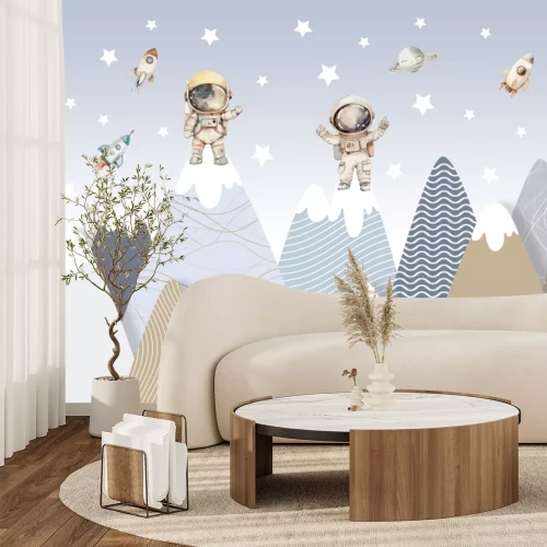 Papier peint  Modèle 3D de cosmonautes et de montagnes pour enfants