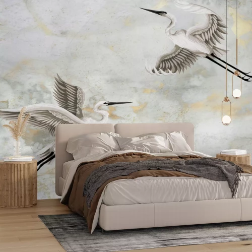 Papier peint  Oiseaux sur un fond de marbre abstrait