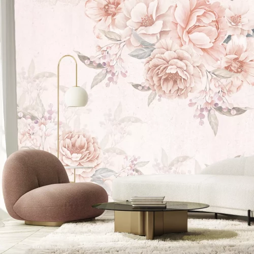 Papier peint  Fleurs aux couleurs pastel avec un fond texturé