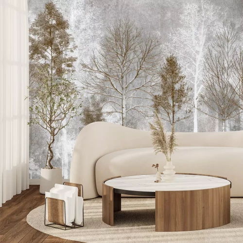 Papier peint  Grands arbres sur un fond texturé gris