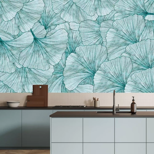 Papier peint  Feuilles de ginkgo bleu