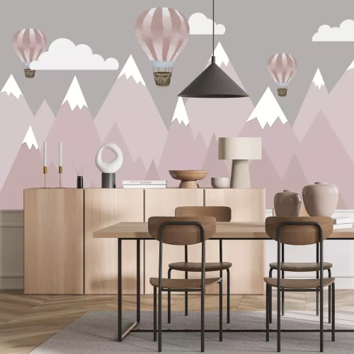 Papier peint  Modèle de ballons et de montagnes roses pour enfants