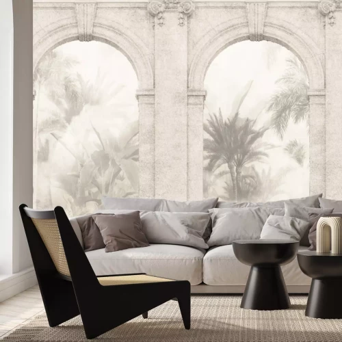 Papier peint  Arches architecturales et paysage végétal tropical