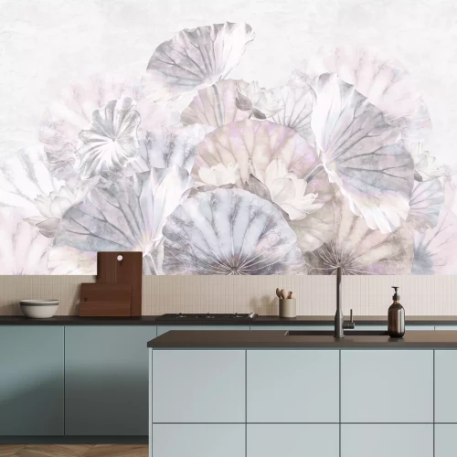 Papier peint  Fleurs et feuilles de lotus sur un fond texturé