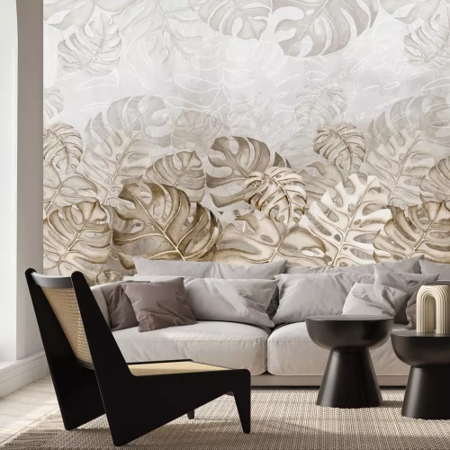 Papier peint  Feuilles de Monstera sur fond aquarelle