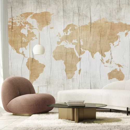 Papier peint  Carte du monde sur un fond en bois vintage