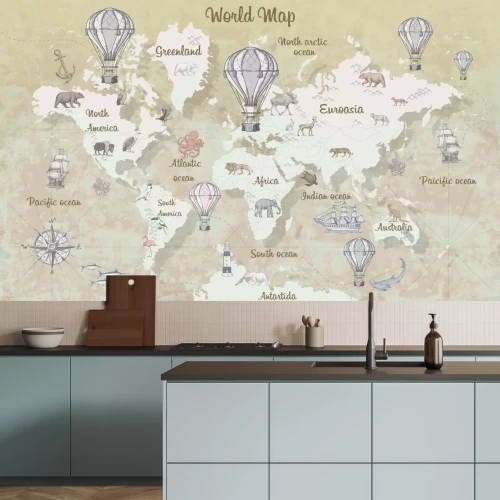 Papier peint  Carte du monde pour enfants avec des animaux