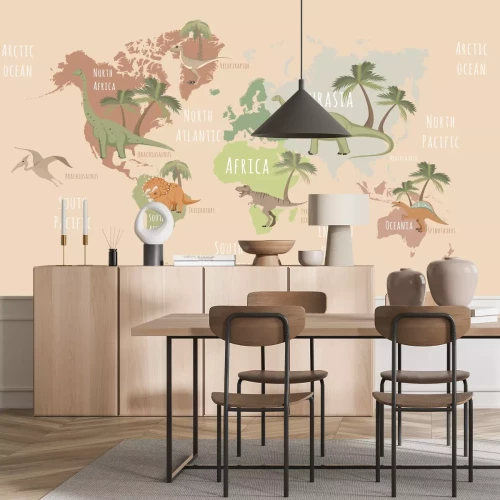 Papier peint  Carte du monde des dinosaures pour les enfants